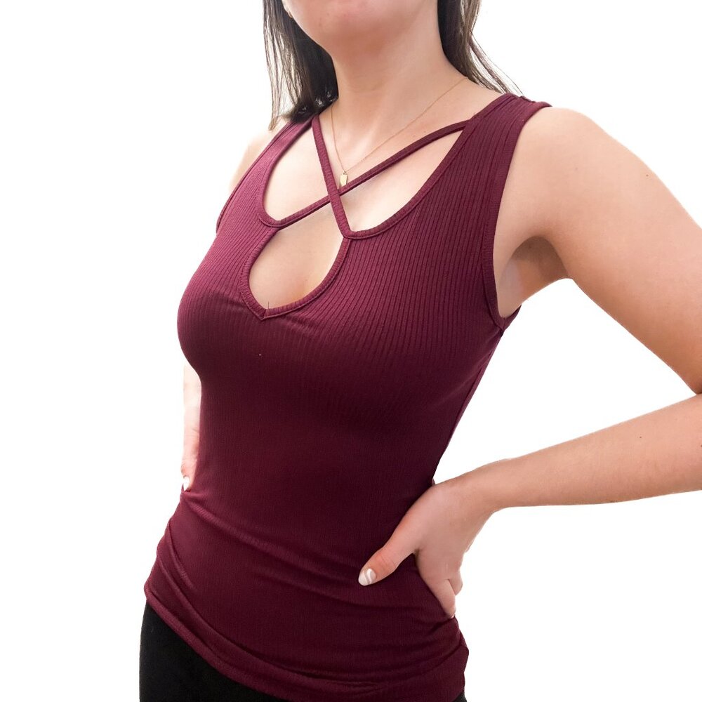 Strappy Front Sexy Tank Top | Burgundy | Small